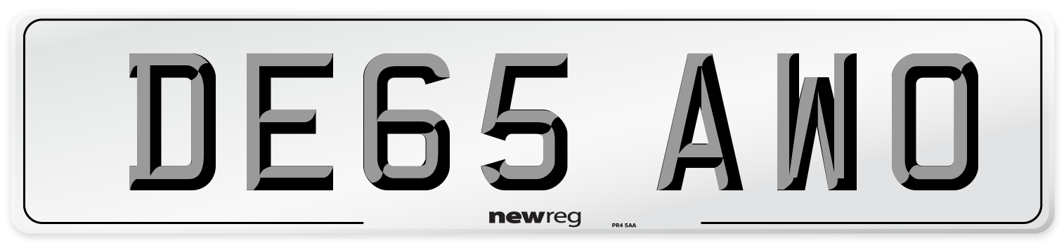 DE65 AWO Number Plate from New Reg
